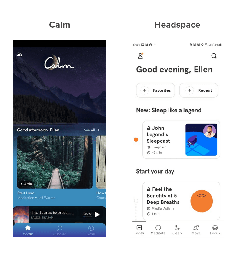 Calm and Headspace landing pages