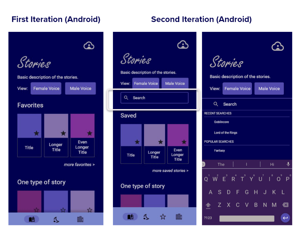 comparison of first and second iterations of Stories page