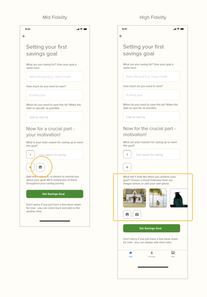 image compares mid and high fidelity wireframes