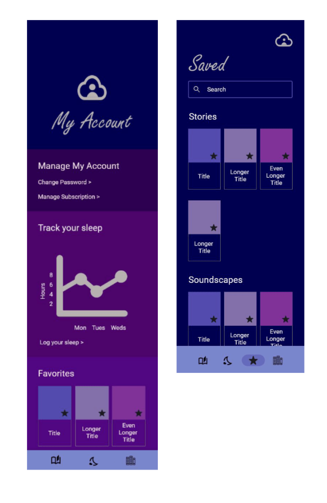 Comparison of original Account page, and new Saved page