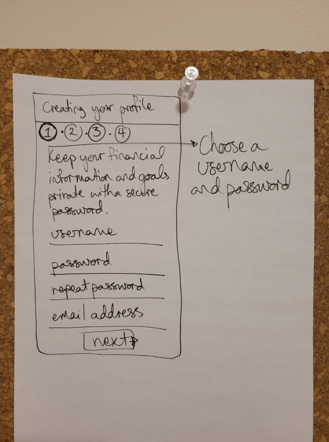 low fidelity wireframe sketch - creating a profile