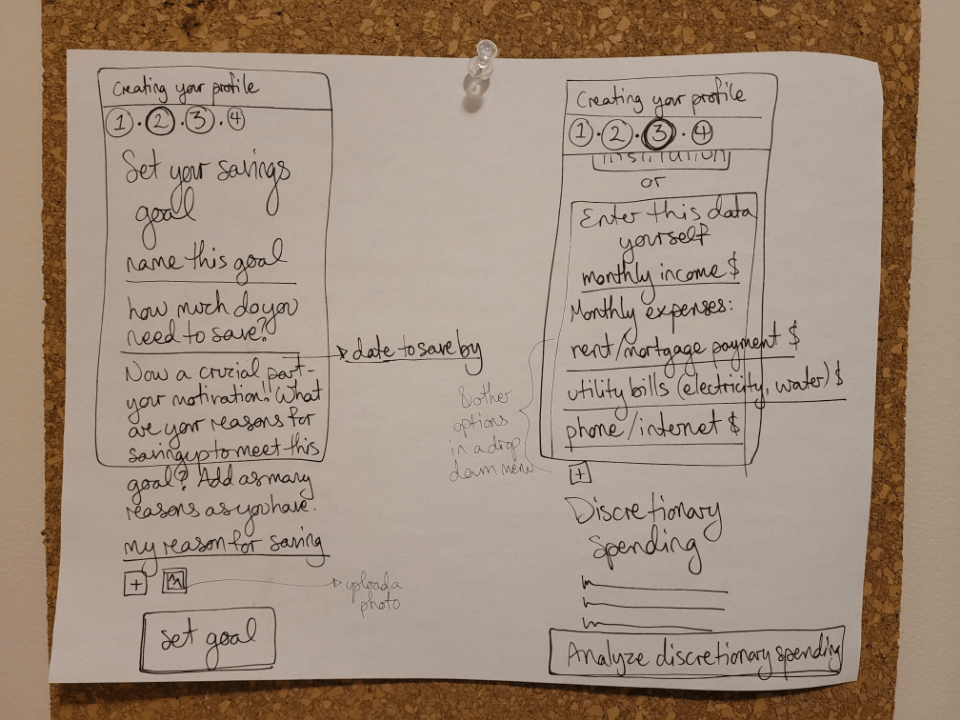low fidelity wireframe sketch - setting a goal