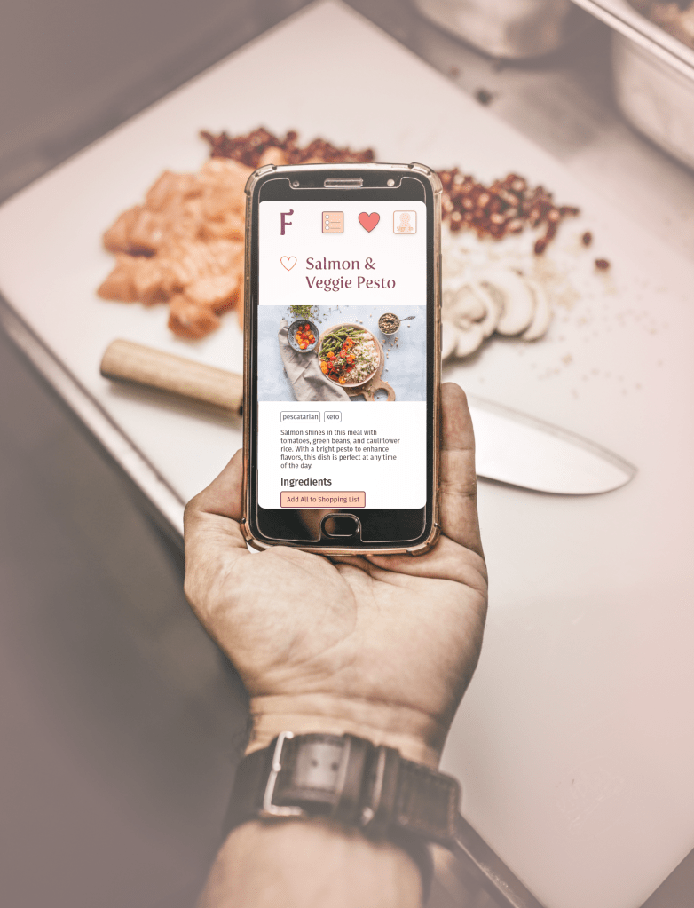 mockup of recipe app page