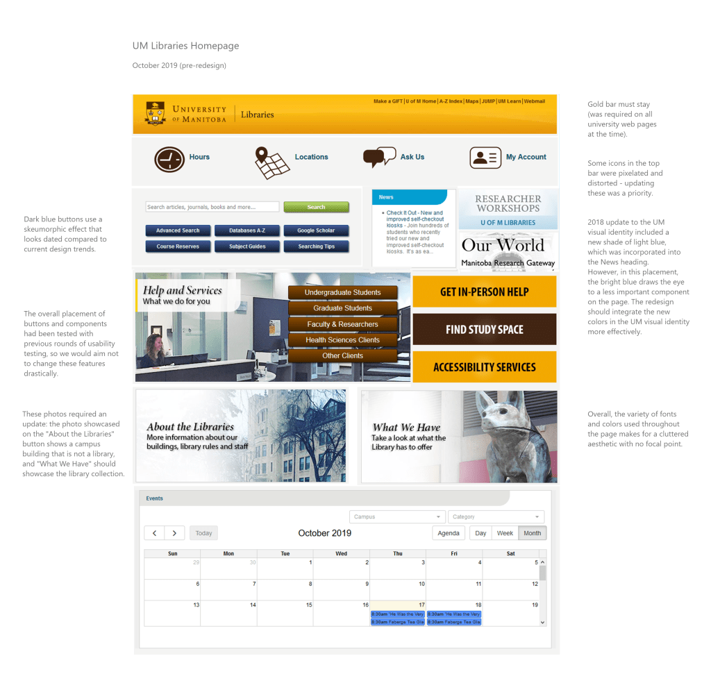 Libraries homepage prior to redesign.
